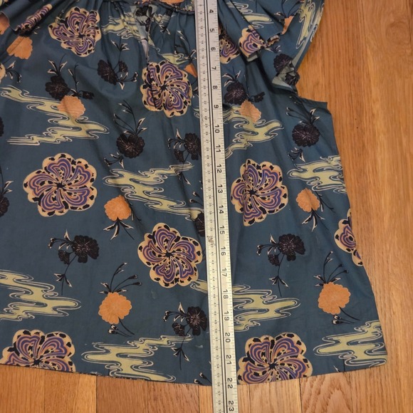 Ulla Johnson Elia Top River Blue Floral Blouse V-Neck Tassel Ruffled Sleeve Sz 2 - Picture 10 of 12